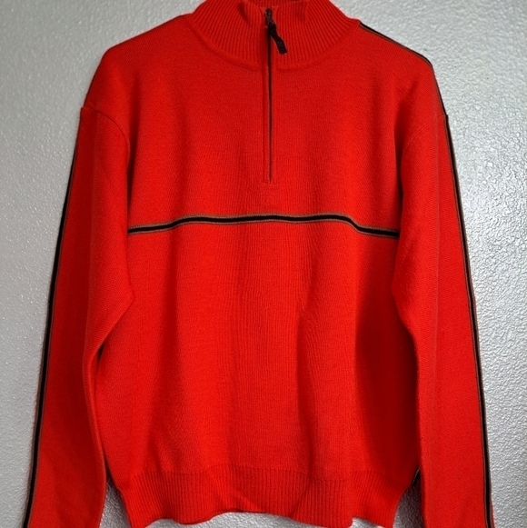 Obermeyer Red Knit Ski Sweater With Racing Stripe - Picture 1 of 5